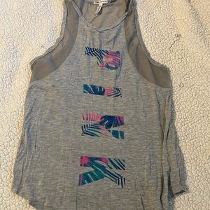 PINK Gray Top with Tropical Print size xs